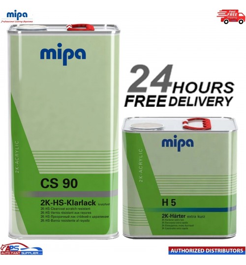 MIPA CS90 2K HS ACRYLIC CLEAR COAT/ LACQUER 5L + H5 EXTRA FAST HARDENER 2.5LTR